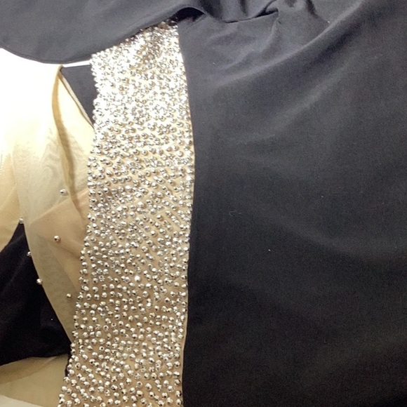 XSCAPE EVENINGS
"BRIANNA" OFF THE SHOULDER JERSEY KNIT CAVIAR BEADED GOWN - Picture 10 of 10